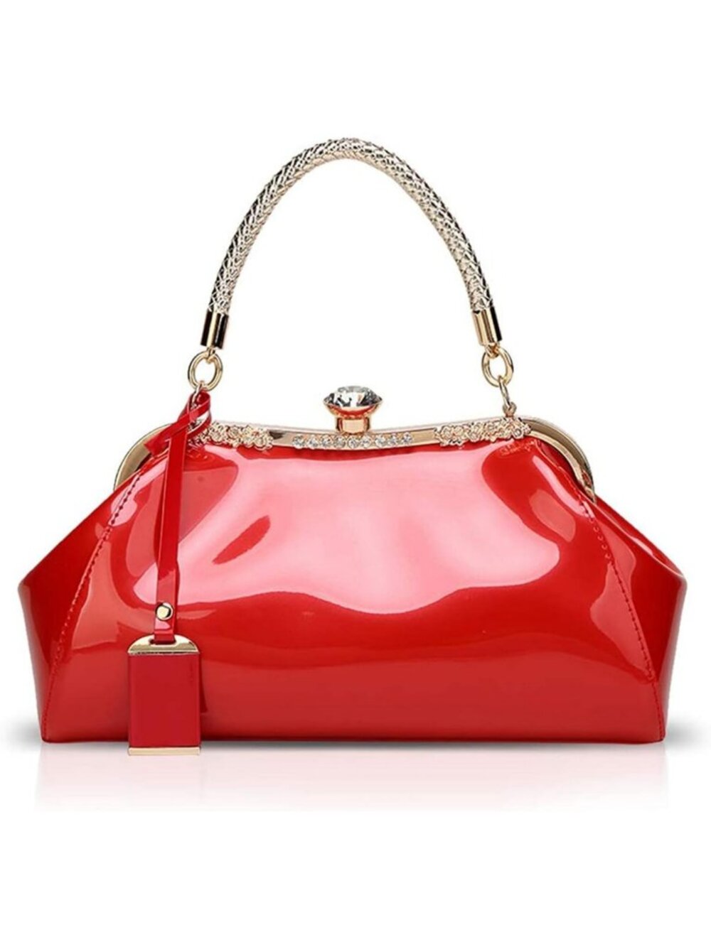 Glossy Patent Leather Top Handle Tote & Crossbody Bag - Evening Handbag, Wedding